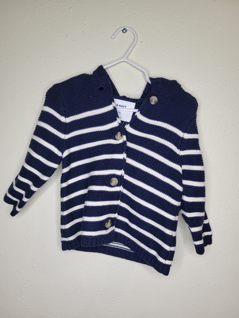 Old Navy Navy & White Striped Hooded Knit Cardigan for Toddlers